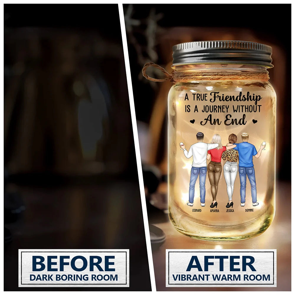 Gift For Bestie,Happy - A Friend Is God's Way Of Making Sure We Never Walk Alone - Personalized Mason Jar Light