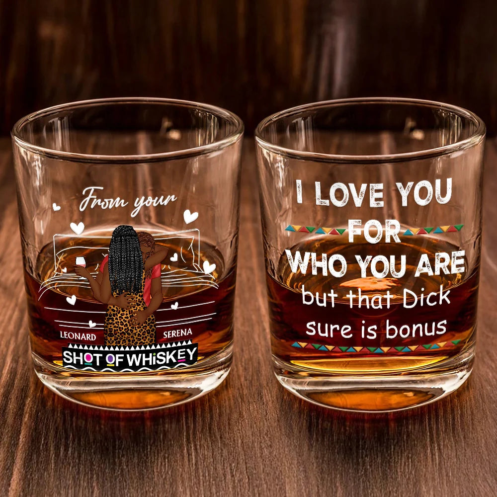 Gift For Couples, Gift For Husband, Gift For Wife, Gift For Boyfriend, Gift For Girlfriend - I Love You For Who You Are Afro Couples - Personalized Whiskey Glass