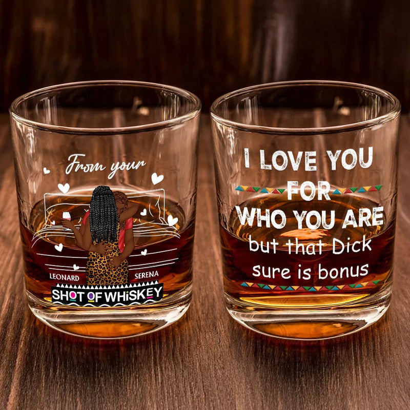 Gift For Couples, Gift For Husband, Gift For Wife, Gift For Boyfriend, Gift For Girlfriend - I Love You For Who You Are Afro Couples - Personalized Whiskey Glass