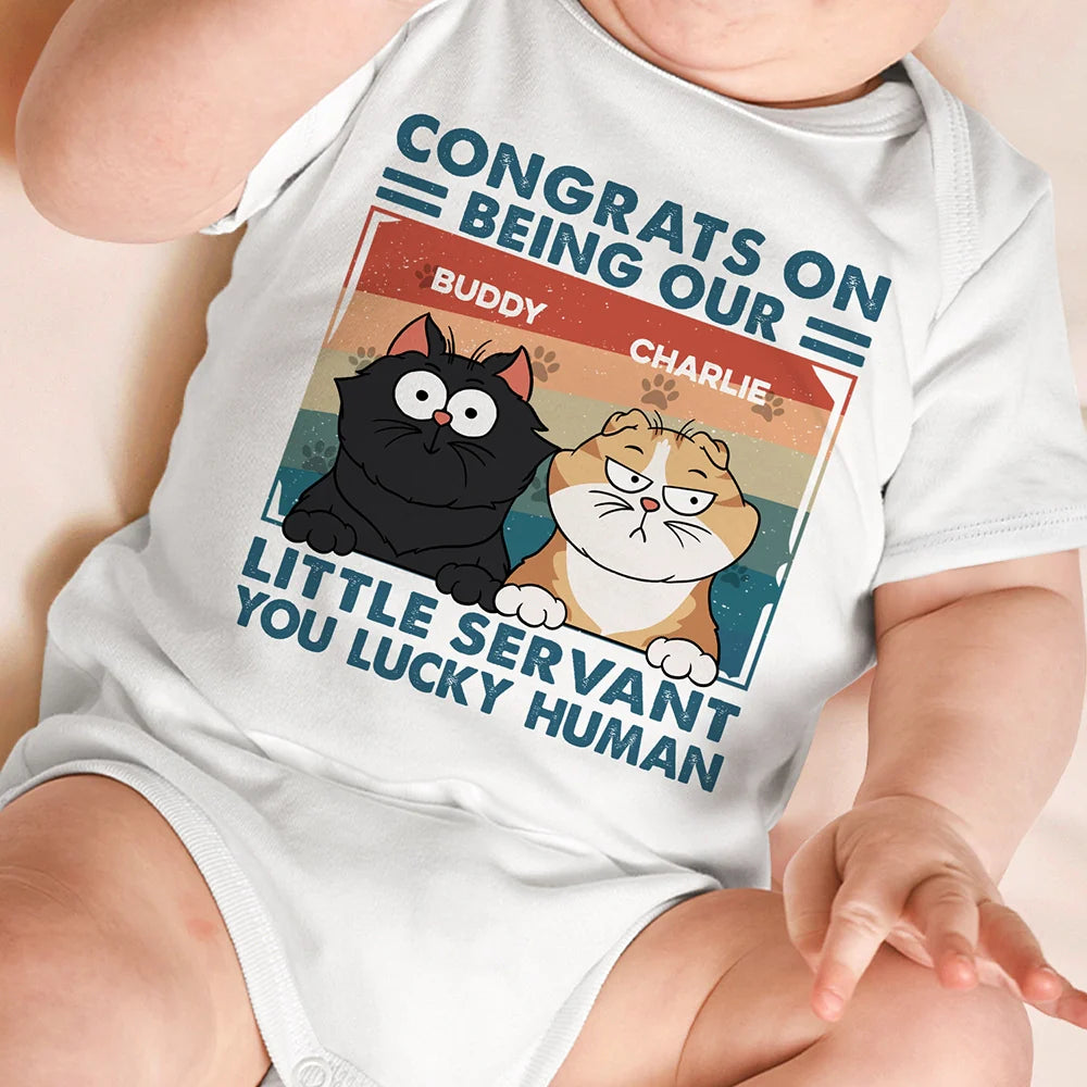 Cat Lovers, Pet Lovers, New baby - Congrats On Being My Little Servant - Personalized Baby Onesie
