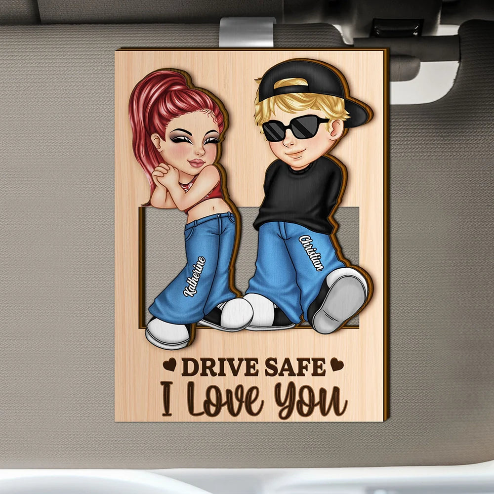Drive Safe I Love You Y2K Couple - Personalized Custom Shaped Car Visor Clip