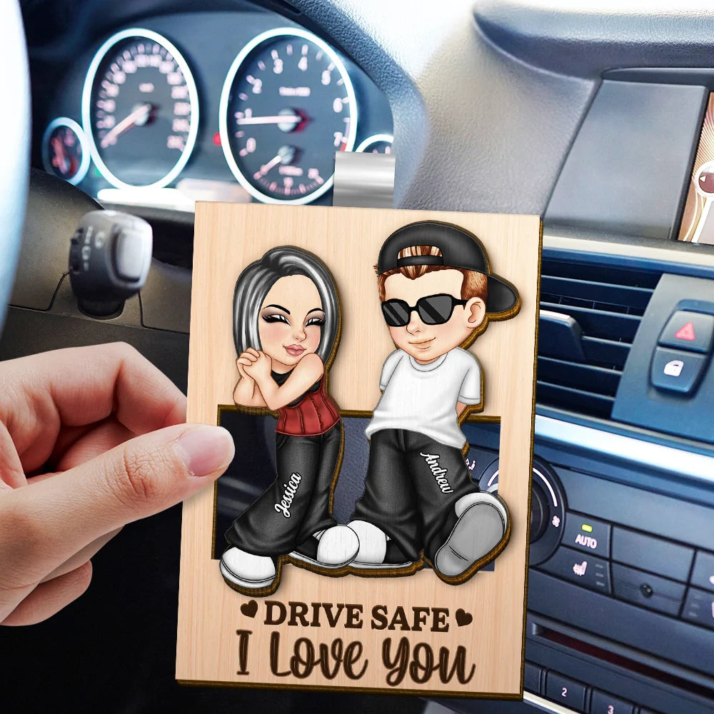 Gift For Husband,Gift For Couples,Gift For Wife,Gift For Boyfriend,Gift For Girlfriend - Drive Safe I Love You Y2K Couple - Personalized Custom Shaped Car Visor Clip
