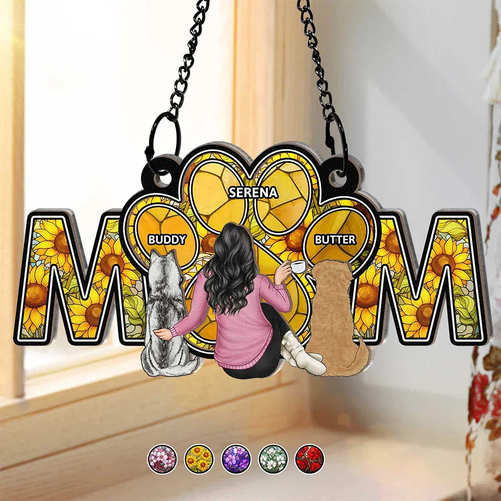 Dog Mom With Heart - Personalized Window Hanging Suncatcher Ornament