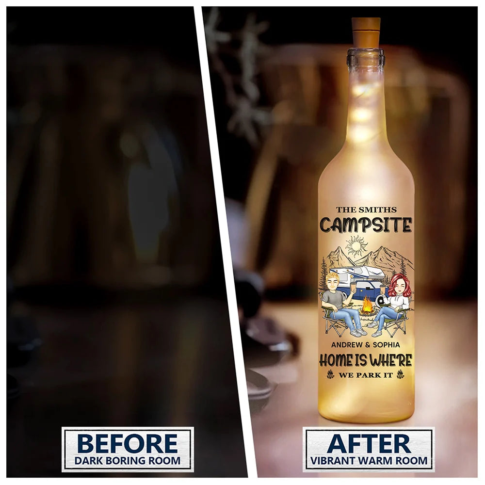 Camping, Campsite, Gift For Couples, Gift For Husband, Gift For Wife, Gift For Boyfriend, Gift For Girlfriend - Husband And Wife Camping Partners For Life - Personalized Bottle Light