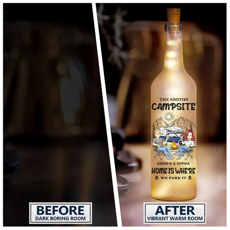 Camping, Campsite, Gift For Couples, Gift For Husband, Gift For Wife, Gift For Boyfriend, Gift For Girlfriend - Husband And Wife Camping Partners For Life - Personalized Bottle Light