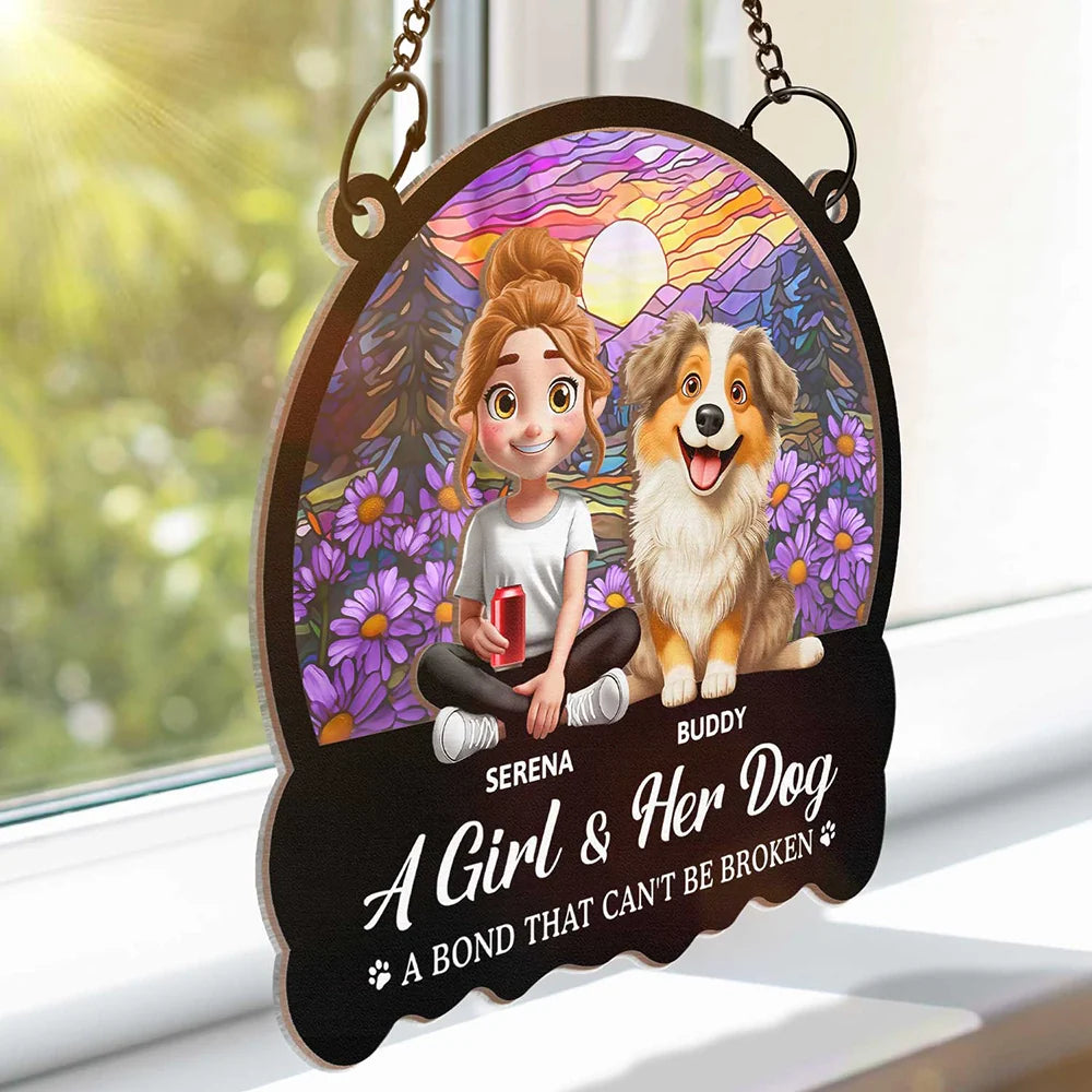 Dog Lovers, Pet Lovers - A Bond That Can't Be Broken - Personalized Window Hanging Suncatcher Ornament