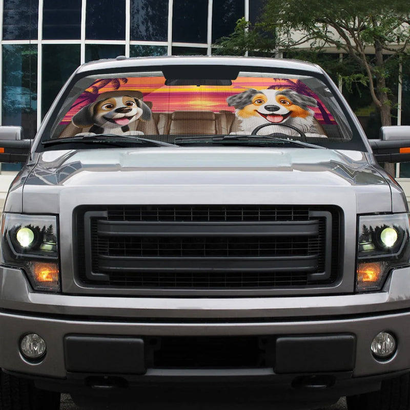 Dog Lovers, Dog Mom, Pet Lovers - Dog's Trip 3D Cartoon Effect - Personalized Auto Sunshade