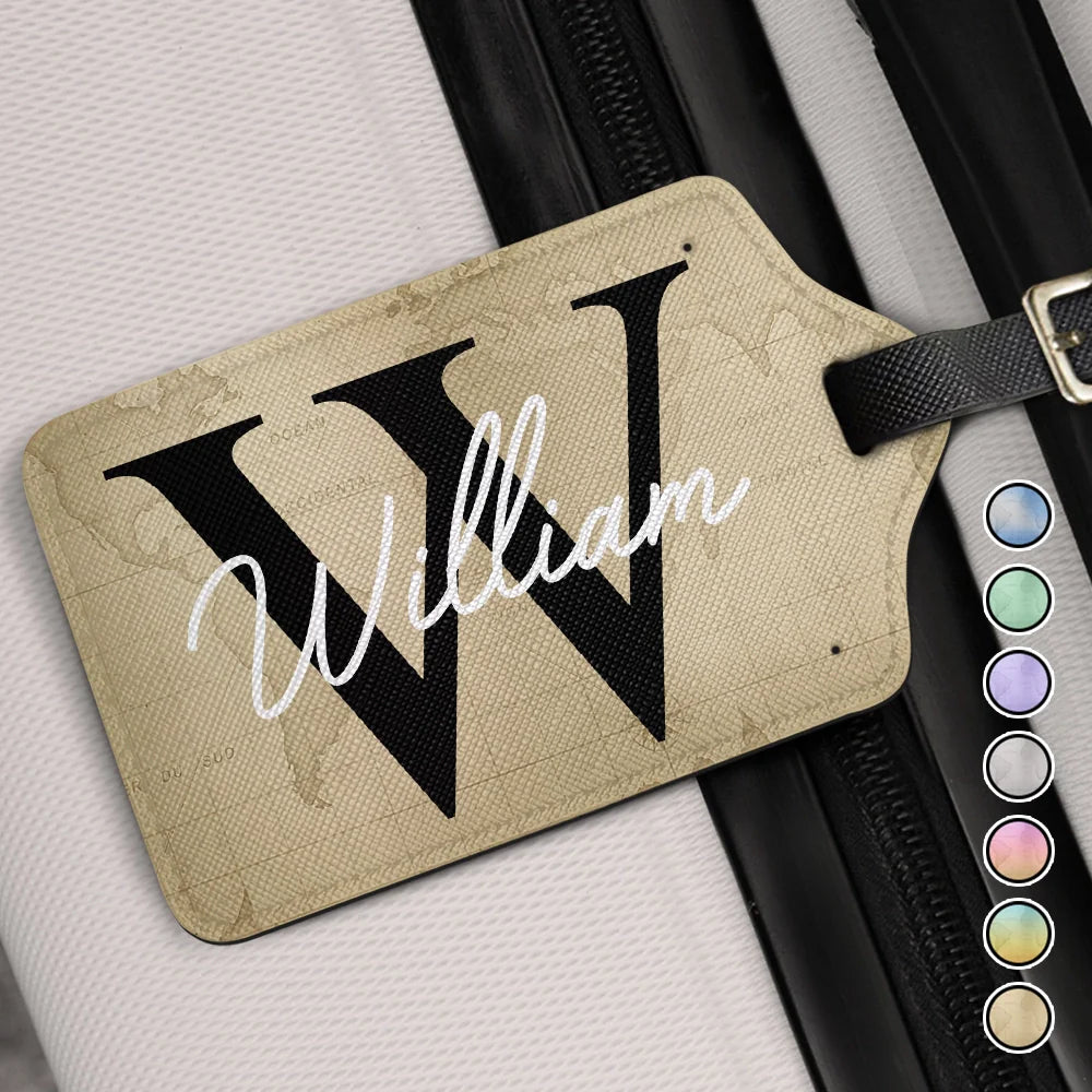 Custom Name Monogram World Map - Personalized Luggage Tag