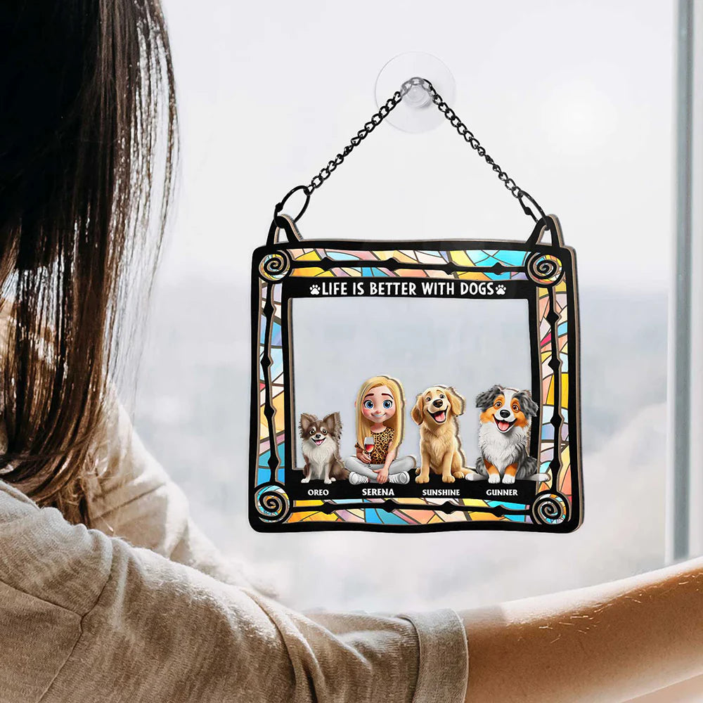 Dog Lovers, Pet Lovers - All You Need Is Love And Dog Lovers - Personalized Window Hanging Suncatcher Ornament