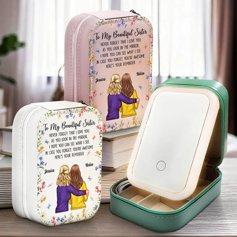 Gift For Sibling,Gift For Sisters - Here’s Your Reminder - Personalized Makeup Box With LED Mirror