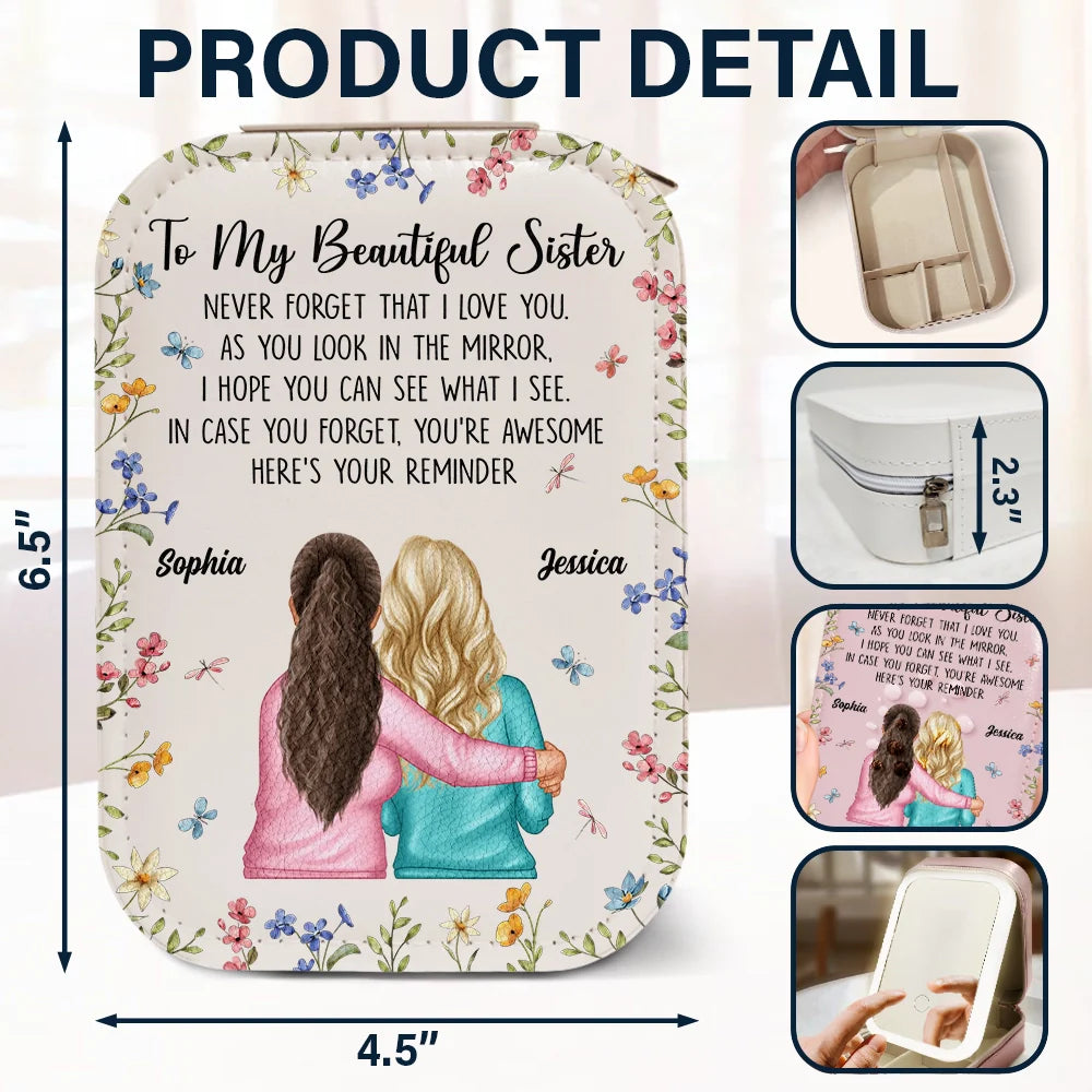 Gift For Sibling,Gift For Sisters - Here’s Your Reminder - Personalized Makeup Box With LED Mirror
