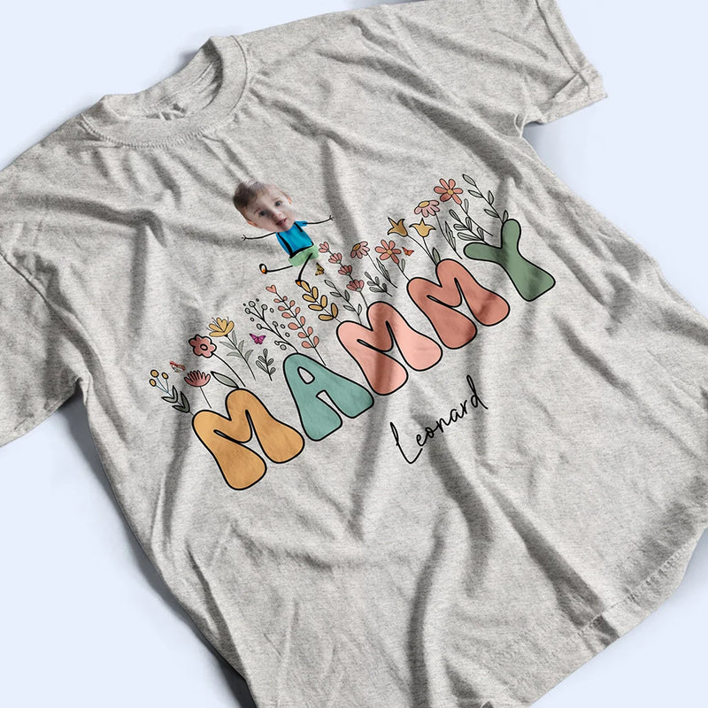 Gift For Grandma - Custom Photo Grandma Mom Flower Title - Personalized T Shirt