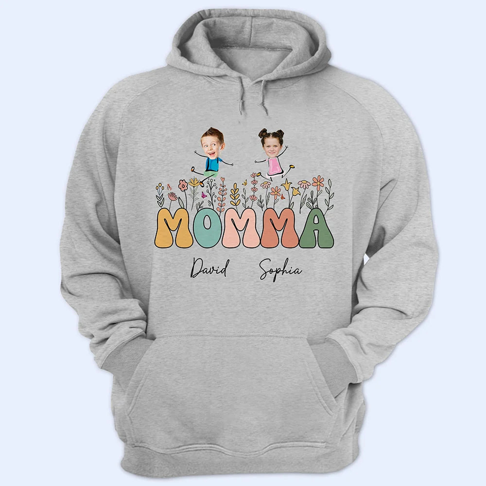 Gift For Grandma - Custom Photo Grandma Mom Flower Title - Personalized T Shirt