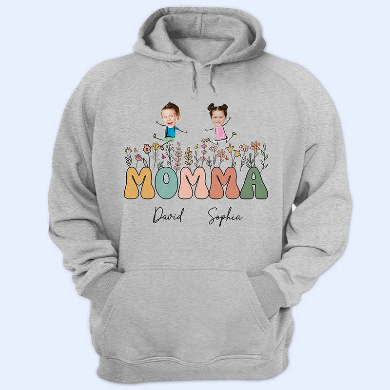 Gift For Grandma - Custom Photo Grandma Mom Flower Title - Personalized T Shirt