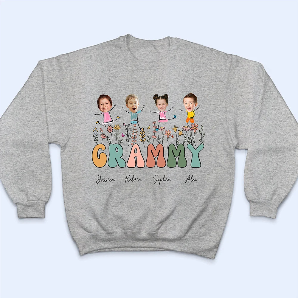 Gift For Grandma - Custom Photo Grandma Mom Flower Title - Personalized T Shirt
