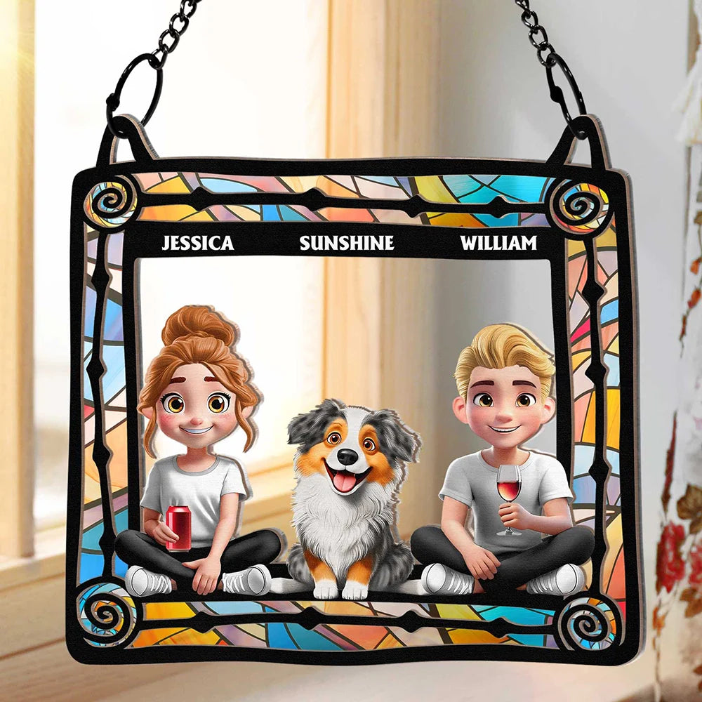 Lovely Dog Couples - Personalized Window Hanging Suncatcher Ornament