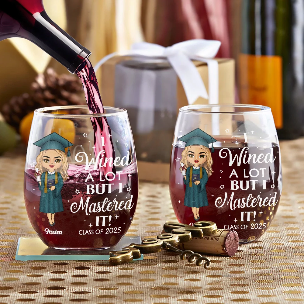 Graduation - I Wined A Lot - Personalized Stemless Wine Glass
