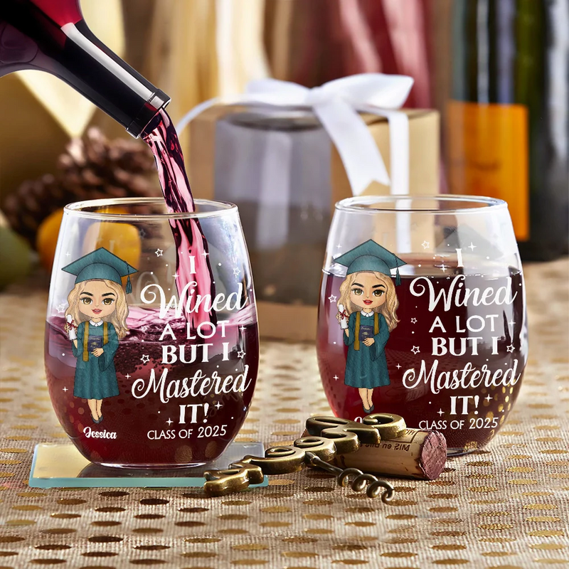 Graduation - I Wined A Lot - Personalized Stemless Wine Glass
