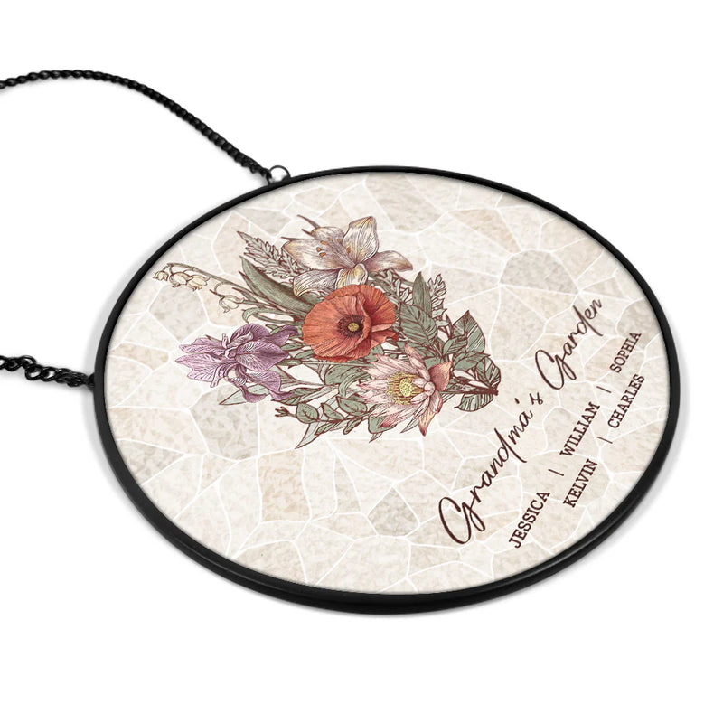 Love,Family,Gift For Mother,Gift For Grandma,Gift For Wife - Grandma's Garden Family Birth Flower - Personalized Stained Glass Window Hanging Suncatcher