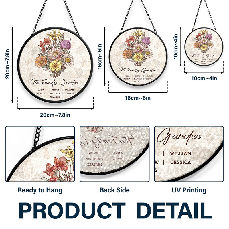 Love,Family,Gift For Mother,Gift For Grandma,Gift For Wife - Grandma's Garden Family Birth Flower - Personalized Stained Glass Window Hanging Suncatcher