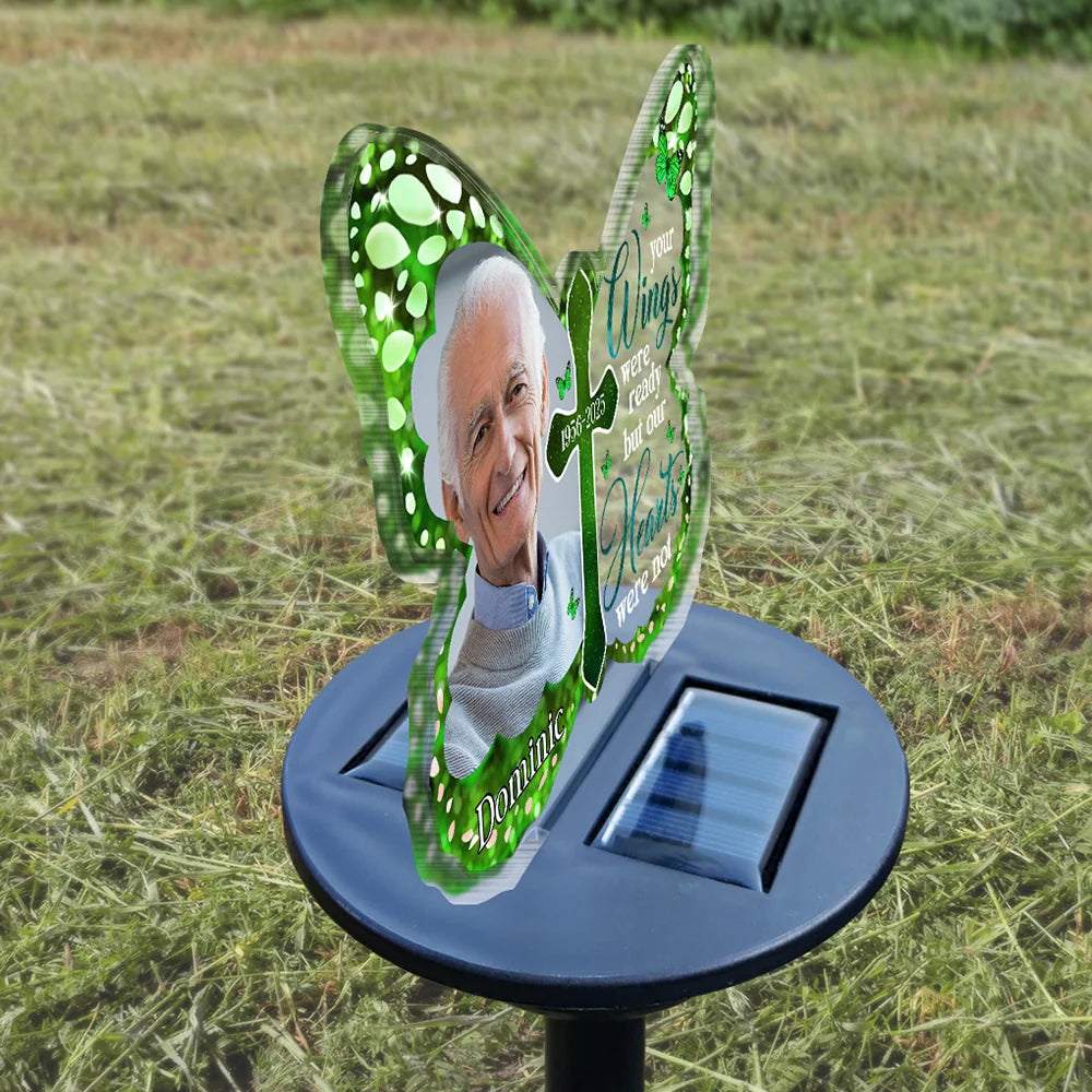 Memorial,Custom Photo,Family,Parents,Sad - Custom Photo Your Wings Were Ready But My Heart Was Not - Personalized Solar Light