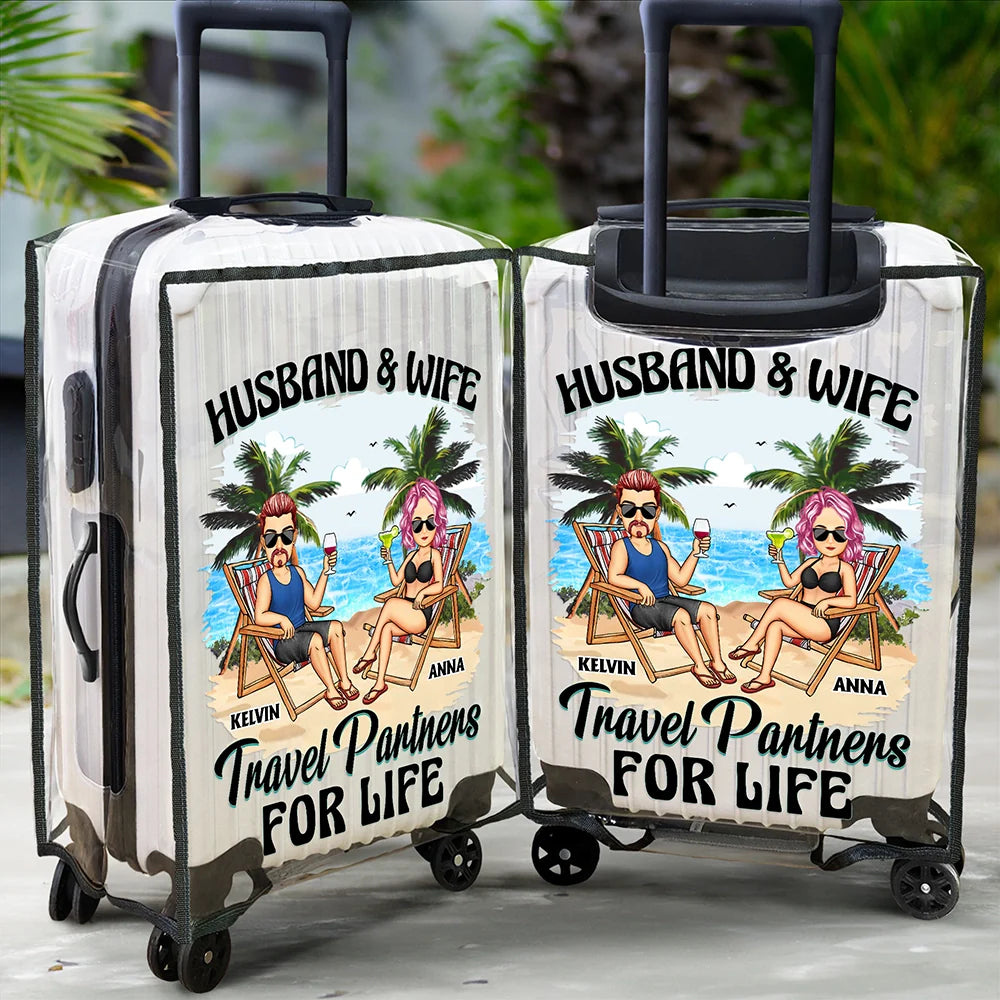 Travel,Gift For Husband,Gift For Wife,Gift For Boyfriend,Gift For Girlfriend,Gift For Couples - Travel Partners For Life - Personalized Clear Luggage Cover
