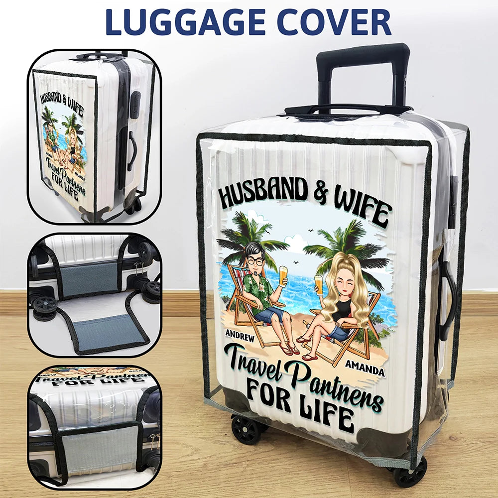 Travel,Gift For Husband,Gift For Wife,Gift For Boyfriend,Gift For Girlfriend,Gift For Couples - Travel Partners For Life - Personalized Clear Luggage Cover
