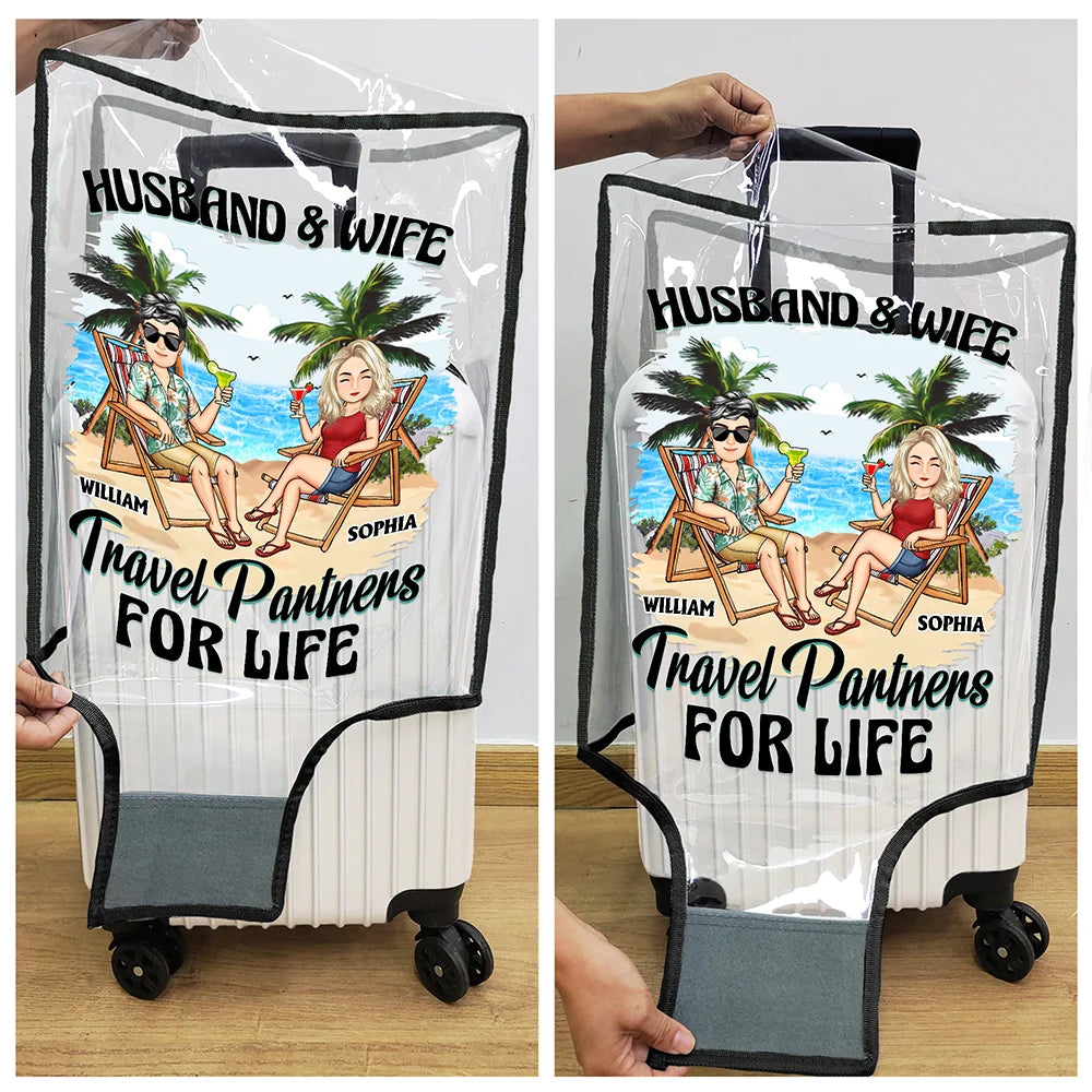 Travel,Gift For Husband,Gift For Wife,Gift For Boyfriend,Gift For Girlfriend,Gift For Couples - Travel Partners For Life - Personalized Clear Luggage Cover
