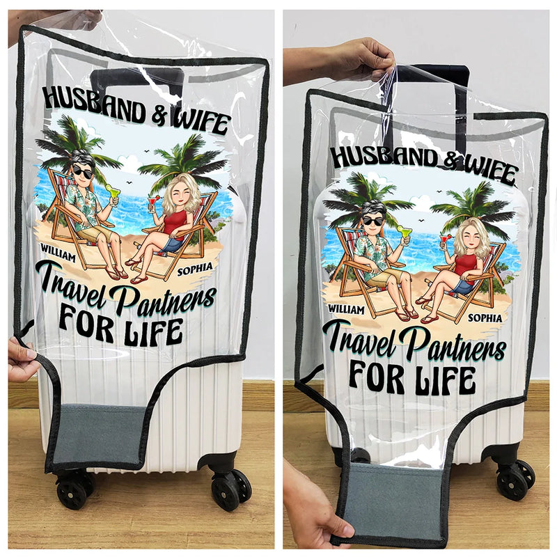 Travel,Gift For Husband,Gift For Wife,Gift For Boyfriend,Gift For Girlfriend,Gift For Couples - Travel Partners For Life - Personalized Clear Luggage Cover
