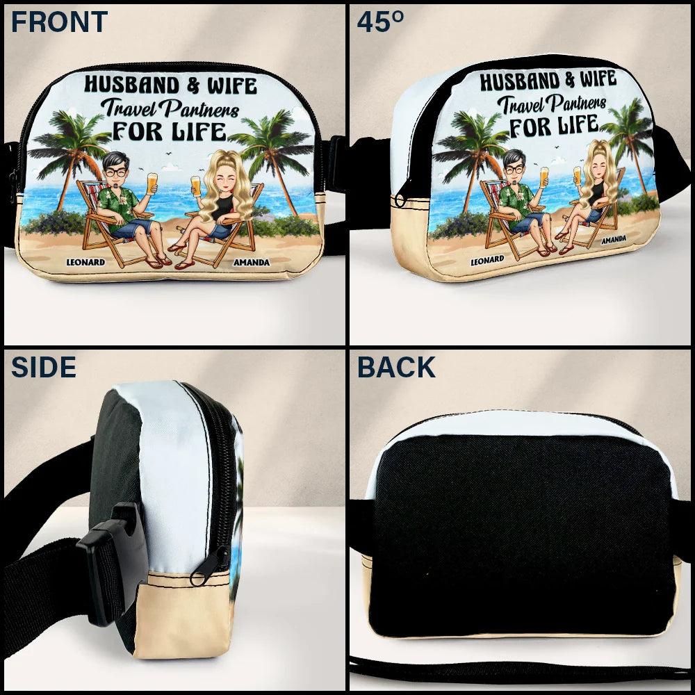 Travel,Gift For Husband,Gift For Wife,Gift For Boyfriend,Gift For Girlfriend,Gift For Couples,Happy - Travel Partners For Life - Personalized Crossbody Belt Bag