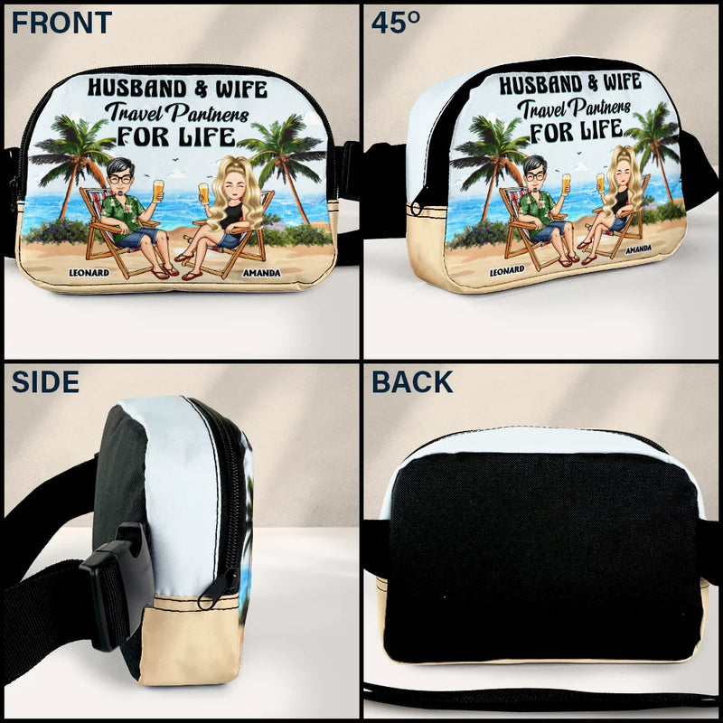Travel,Gift For Husband,Gift For Wife,Gift For Boyfriend,Gift For Girlfriend,Gift For Couples,Happy - Travel Partners For Life - Personalized Crossbody Belt Bag