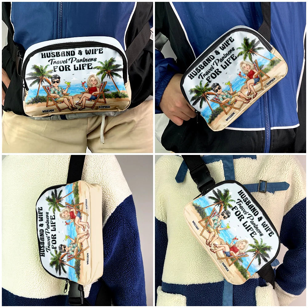 Travel,Gift For Husband,Gift For Wife,Gift For Boyfriend,Gift For Girlfriend,Gift For Couples,Happy - Travel Partners For Life - Personalized Crossbody Belt Bag
