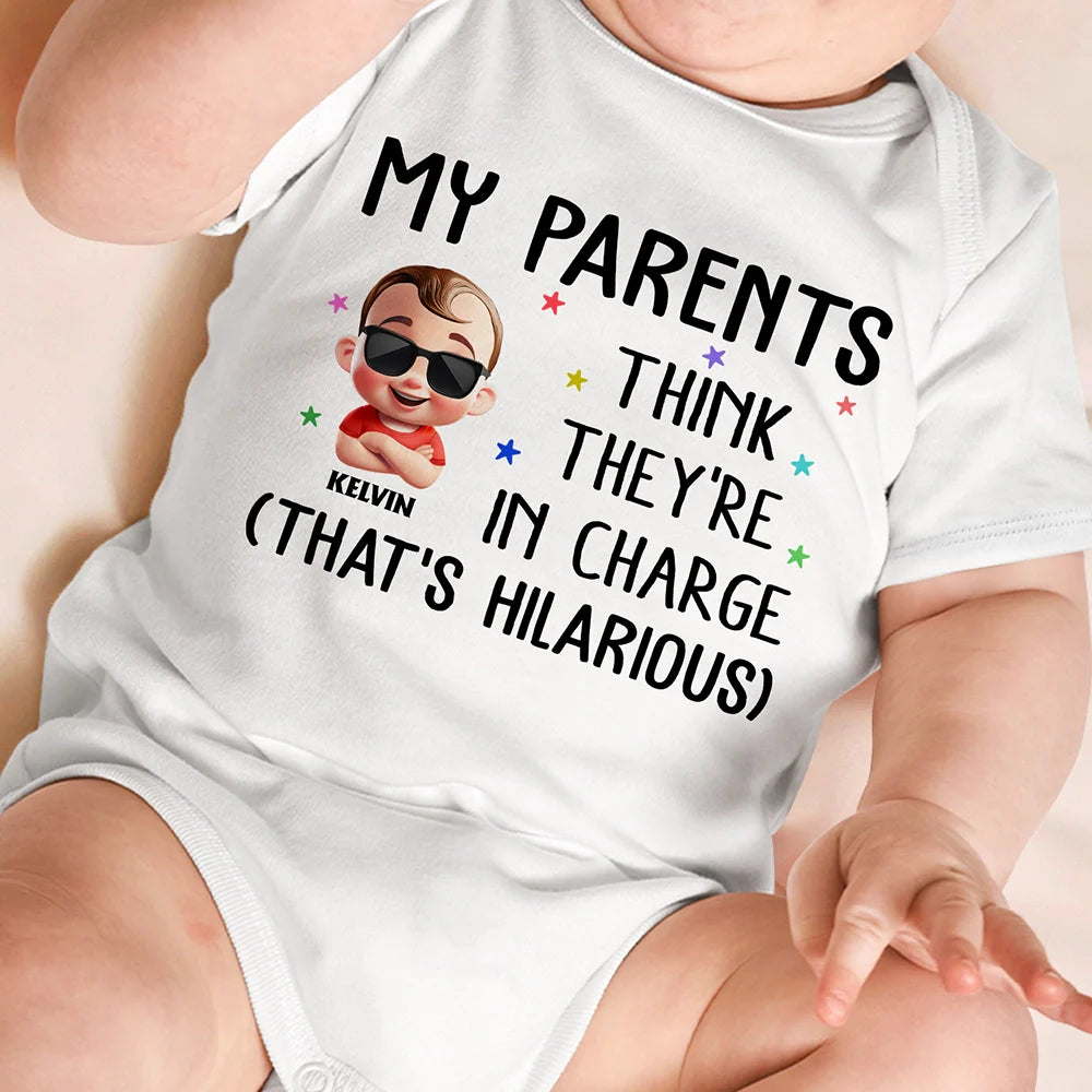New baby, New Mom, Funny, New Dad, Parents, Gift For Mother - My Parents Think They're In Charge - Personalized Baby Onesie