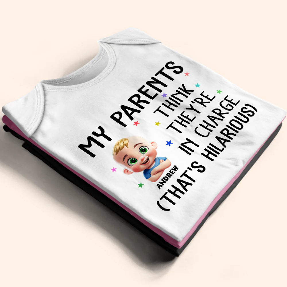 New baby, New Mom, Funny, New Dad, Parents, Gift For Mother - My Parents Think They're In Charge - Personalized Baby Onesie