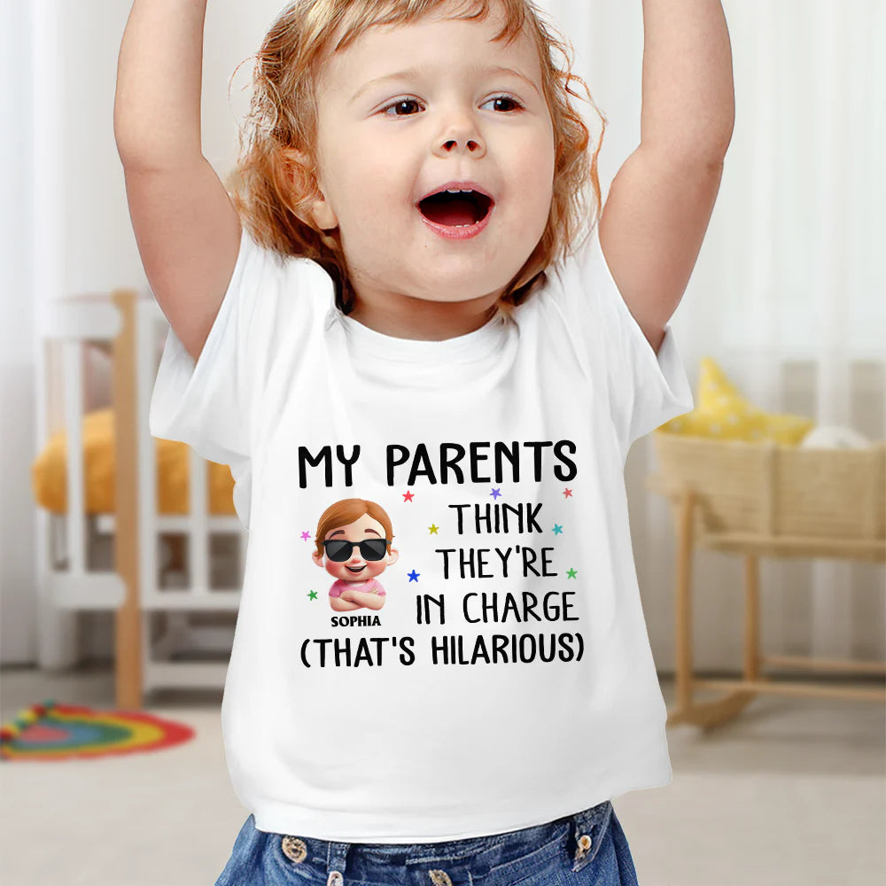 New baby, New Mom, Funny, New Dad, Parents, Gift For Mother - My Parents Think They're In Charge - Personalized Baby Onesie