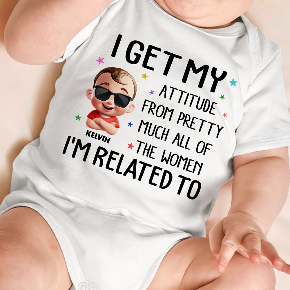 New baby,New Mom,Funny,New Dad,Parents,Gift For Mother - I Get My Attitude - Personalized Baby Onesie