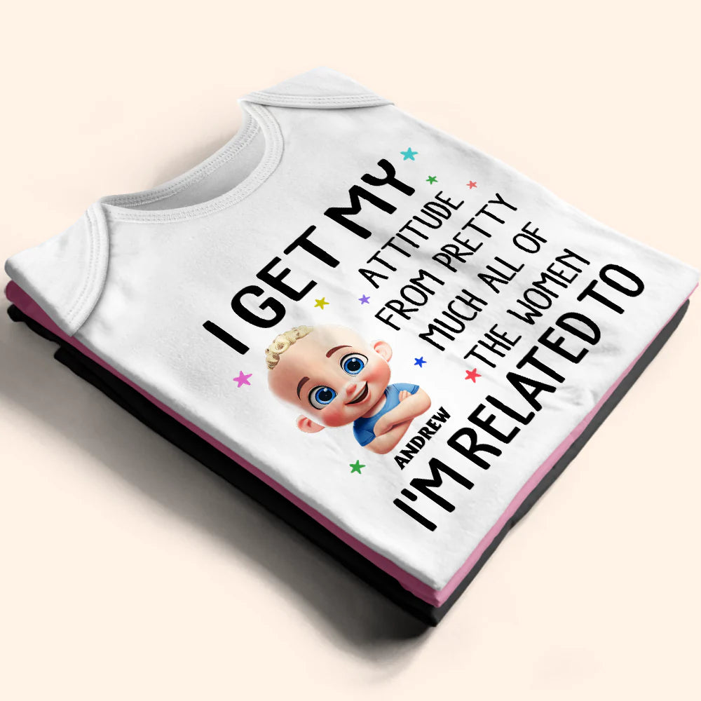 New baby,New Mom,Funny,New Dad,Parents,Gift For Mother - I Get My Attitude - Personalized Baby Onesie