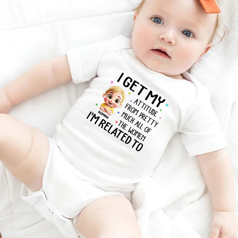 New baby,New Mom,Funny,New Dad,Parents,Gift For Mother - I Get My Attitude - Personalized Baby Onesie