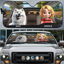 Pet Lovers, Pet Mom, Pet Dad, Dog Lovers, Dog Mom, Dog Dad, Happy - Woman Man Dog 3D Effect - Personalized Auto Sunshade