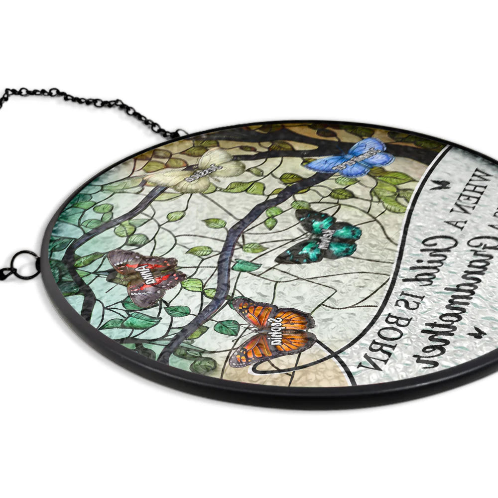 Gift For Grandma,Love - When A Child Is Born - Personalized Stained Glass Window Hanging Suncatcher
