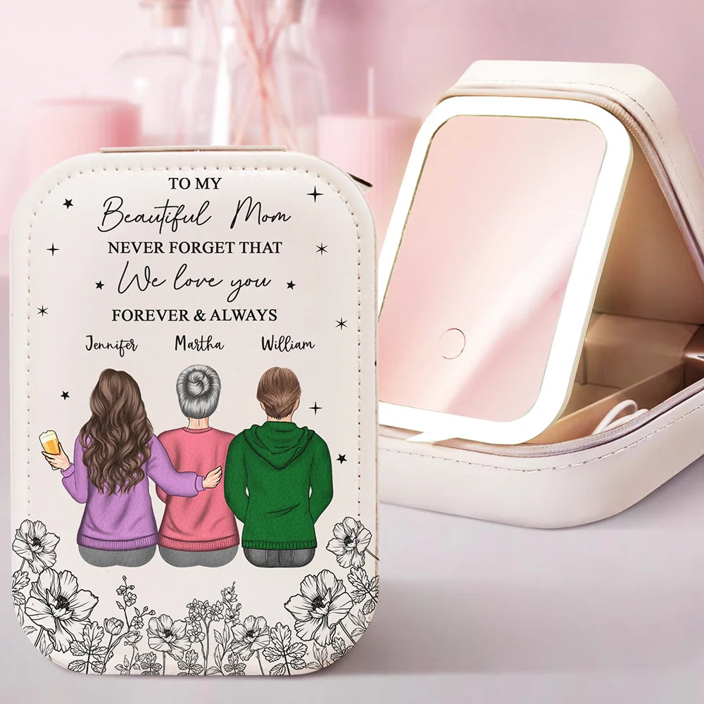 Gift For Mother,,Mom,Children - Never Forget That I Love You - Personalized Makeup Box With LED Mirror
