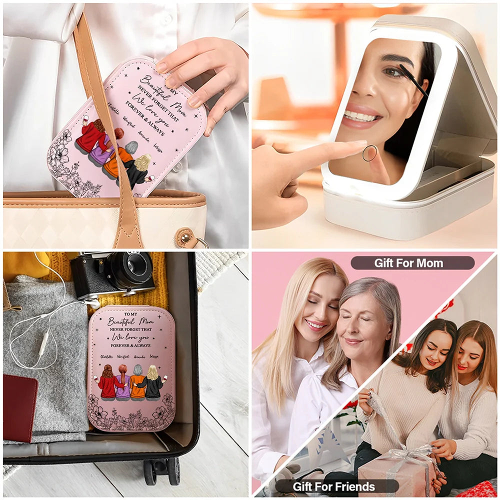 Gift For Mother,,Mom,Children - Never Forget That I Love You - Personalized Makeup Box With LED Mirror

