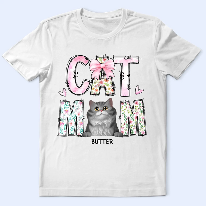 Cat Mom,Cat Lovers,Pet Lovers - Cat Mom Floral - Personalized T Shirt
