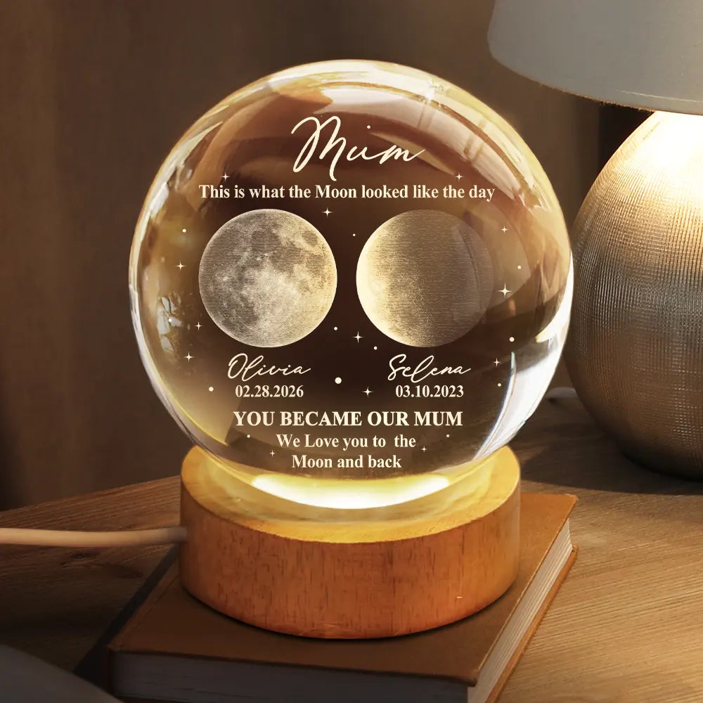 Moon Phase The Moon The Day You Became My Mom - Personalized Crystal Globe Lamp