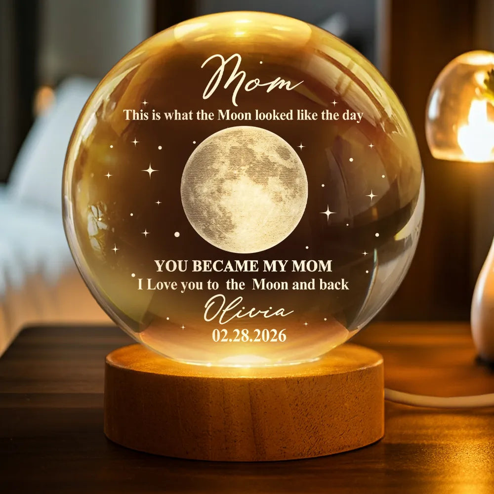Moon Phase The Moon The Day You Became My Mom - Personalized Crystal Globe Lamp