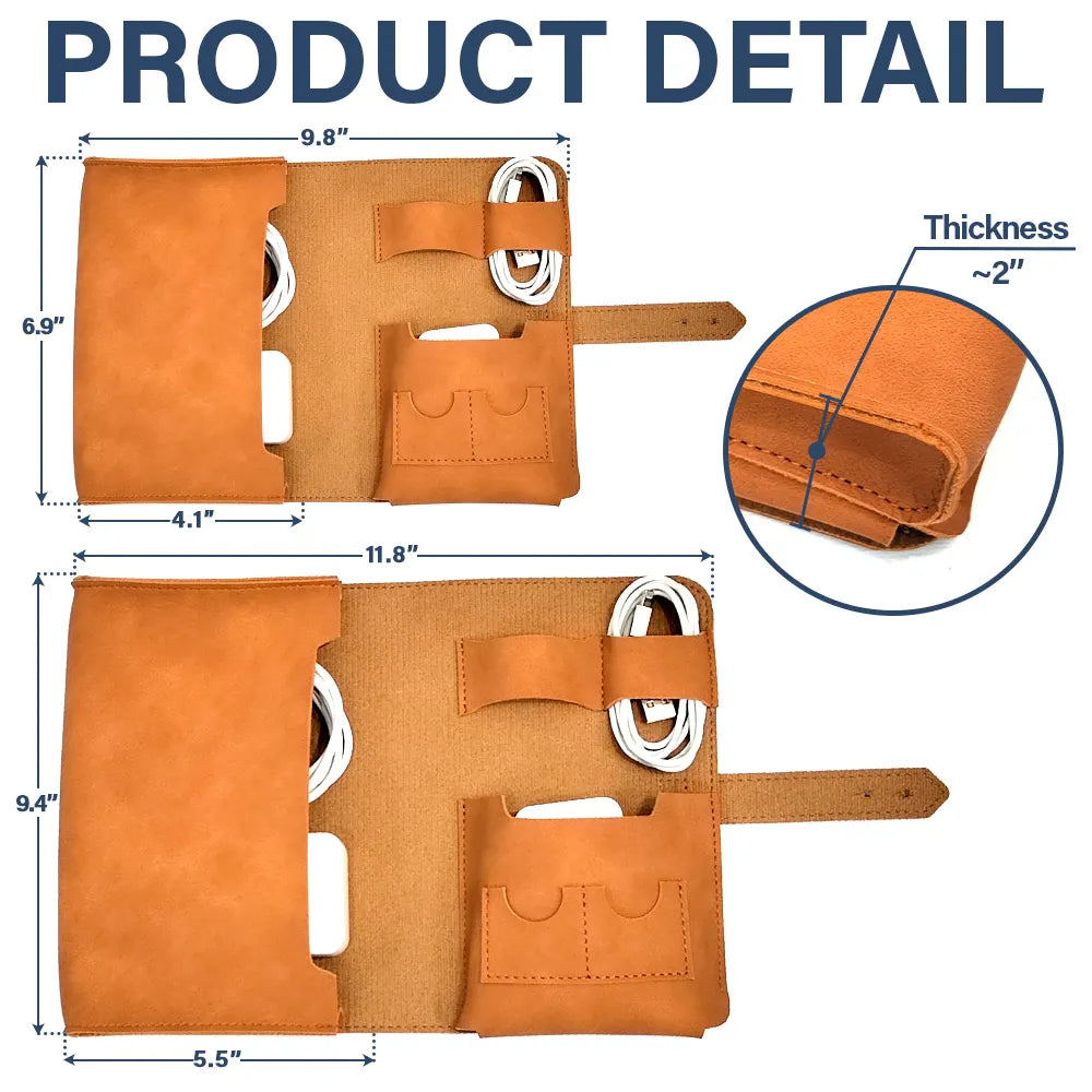 Camping, Gift For Women, Gift For Men, Happy - And So The Adventure Awaits - Personalized Leather Cable Bag