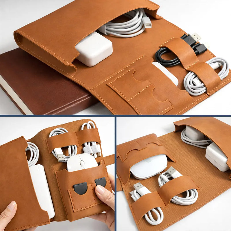 Pontoon,Gift For Women,Gift For Men,Happy,Travel - Pontoon Woman Man All My Charging Sh*t - Personalized Leather Cable Bag