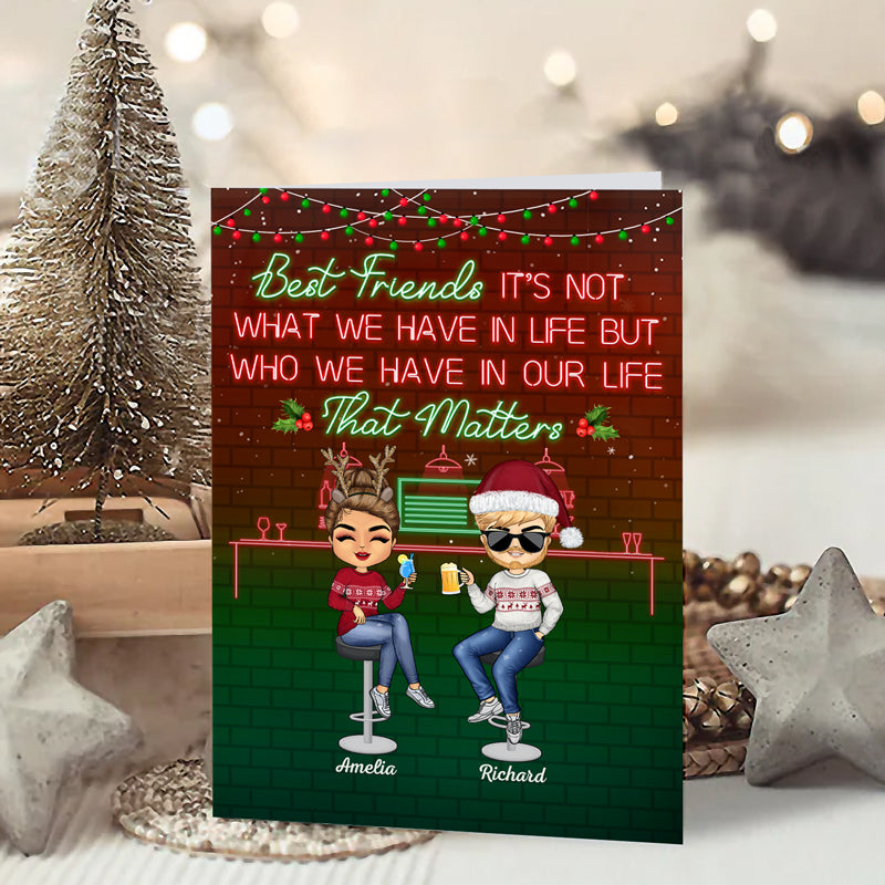 Here's To Another Year Of Bonding Over Alcohol Christmas Best Friends - Christmas Gift For Besties - Personalized Custom Folded Greeting Card