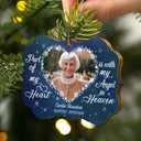 Custom Photo Part Of My Heart Is With My Angel In Heaven - Memorial Gift For Family - Personalized Custom Wooden Ornament