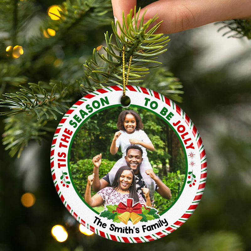 Custom Photo Tis The Season To Be Jolly Family Siblings - Christmas Gift For Family - Personalized Custom Circle Ceramic Ornament